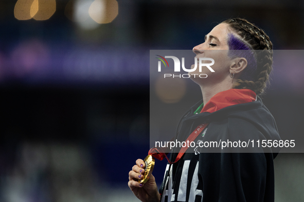 Martina Caironi of Italy wins a gold medal in the Women's 100m - T63 Final at Stade de France during the Paris 2024 Paralympic Games in Pari...