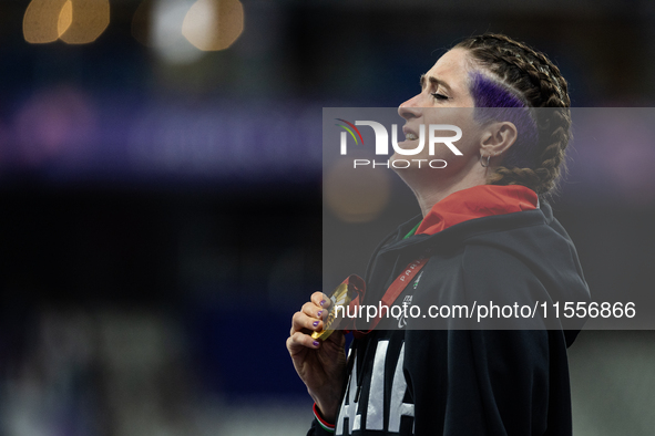 Martina Caironi of Italy wins a gold medal in the Women's 100m - T63 Final at Stade de France during the Paris 2024 Paralympic Games in Pari...