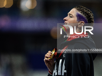 Martina Caironi of Italy wins a gold medal in the Women's 100m - T63 Final at Stade de France during the Paris 2024 Paralympic Games in Pari...