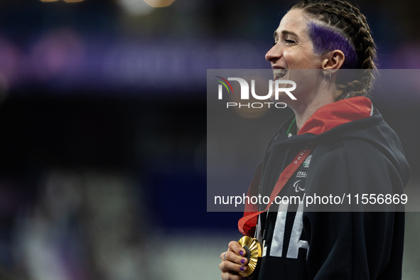 Martina Caironi of Italy wins a gold medal in the Women's 100m - T63 Final at Stade de France during the Paris 2024 Paralympic Games in Pari...