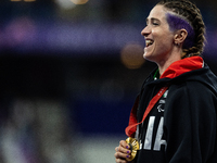 Martina Caironi of Italy wins a gold medal in the Women's 100m - T63 Final at Stade de France during the Paris 2024 Paralympic Games in Pari...