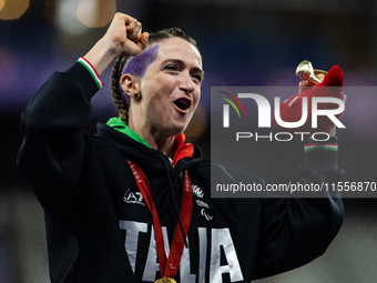 Martina Caironi of Italy wins a gold medal in the Women's 100m - T63 Final at Stade de France during the Paris 2024 Paralympic Games in Pari...