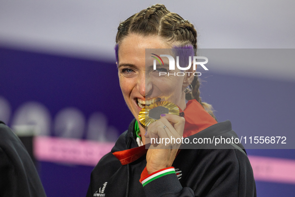 Martina Caironi of Italy wins a gold medal in the Women's 100m - T63 Final at Stade de France during the Paris 2024 Paralympic Games in Pari...