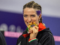 Martina Caironi of Italy wins a gold medal in the Women's 100m - T63 Final at Stade de France during the Paris 2024 Paralympic Games in Pari...