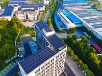 Photovoltaic panels are installed on the roofs of enterprises in Yuexi Economic Development Zone in Anqing, China, on September 8, 2024. (