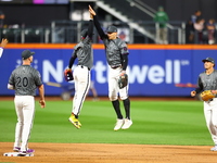 The New York Mets celebrate after their 4-0 win against the Cincinnati Reds at Citi Field in Corona, New York, on September 7, 2024. (