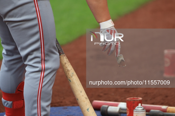 Cincinnati Reds' Ty France #2 prepares his bat while on deck during the second inning of the baseball game against the New York Mets at Citi...