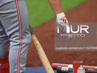 Cincinnati Reds' Ty France #2 prepares his bat while on deck during the second inning of the baseball game against the New York Mets at Citi...