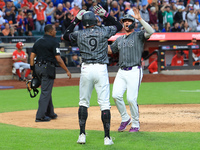 Pete Alonso #20 of the New York Mets scores during the sixth inning of the baseball game against the Cincinnati Reds at Citi Field in Corona...