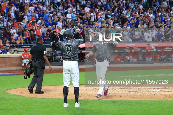 Pete Alonso #20 of the New York Mets scores during the sixth inning of the baseball game against the Cincinnati Reds at Citi Field in Corona...