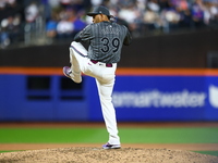 New York Mets relief pitcher Edwin Diaz #39 throws during the ninth inning of the baseball game against the Cincinnati Reds at Citi Field in...