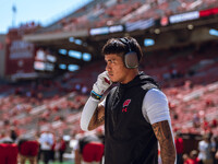 Wisconsin Badgers wide receiver Trech Kekahuna #2 warms up at Camp Randall Stadium in Madison, Wisconsin, on September 7, 2024. (