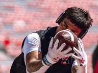 Wisconsin Badgers wide receiver Trech Kekahuna #2 warms up at Camp Randall Stadium in Madison, Wisconsin, on September 7, 2024. (