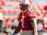 Wisconsin Badgers wide receiver Trech Kekahuna #2 warms up at Camp Randall Stadium in Madison, Wisconsin, on September 7, 2024. (