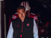 Wisconsin Badgers Head Coach Luke Fickell walks out of the tunnel at Camp Randall Stadium in Madison, Wisconsin, on September 7, 2024. (