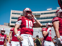 Wisconsin Badgers quarterback Tyler Van Dyke #10 is at Camp Randall Stadium in Madison, Wisconsin, on September 7, 2024. (