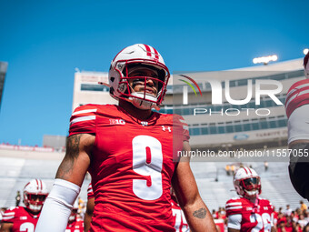 Wisconsin Badgers safety Austin Brown #9 is at Camp Randall Stadium in Madison, Wisconsin, on September 7, 2024. (