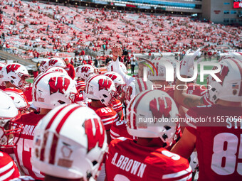 The Wisconsin Badgers play against the South Dakota Coyotes at Camp Randall Stadium in Madison, Wisconsin, on September 7, 2024. (