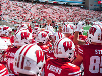 The Wisconsin Badgers play against the South Dakota Coyotes at Camp Randall Stadium in Madison, Wisconsin, on September 7, 2024. (