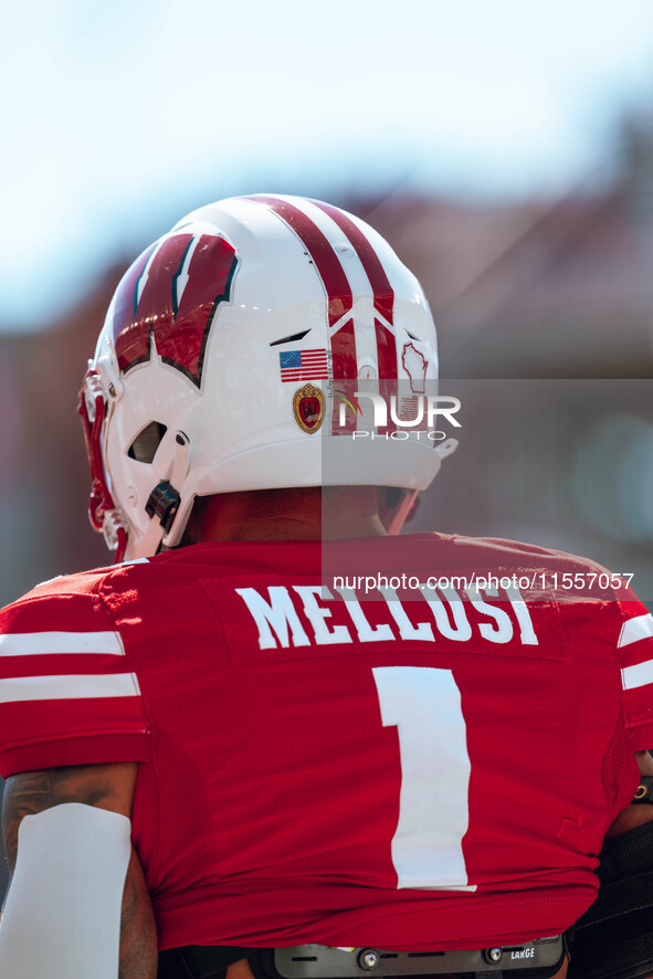 Wisconsin Badgers running back Chez Mellusi #1 is at Camp Randall Stadium in Madison, Wisconsin, on September 7, 2024. 