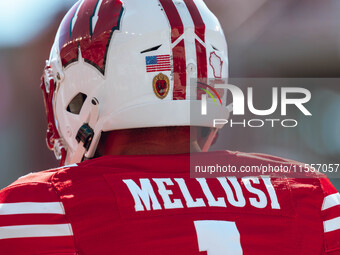 Wisconsin Badgers running back Chez Mellusi #1 is at Camp Randall Stadium in Madison, Wisconsin, on September 7, 2024. (