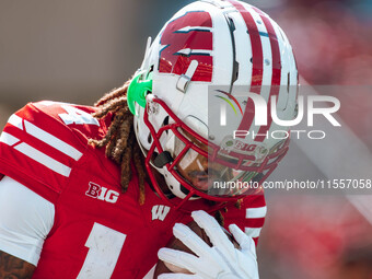 The Wisconsin Badgers play against the South Dakota Coyotes at Camp Randall Stadium in Madison, Wisconsin, on September 7, 2024. (