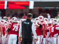 Wisconsin Badgers Head Coach Luke Fickell watches over his team at Camp Randall Stadium in Madison, Wisconsin, on September 7, 2024. (