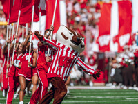 Bucky Badger leads the Wisconsin Badgers onto the field at Camp Randall Stadium in Madison, Wisconsin, on September 7, 2024. (