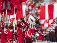 Bucky Badger leads the Wisconsin Badgers onto the field at Camp Randall Stadium in Madison, Wisconsin, on September 7, 2024. (