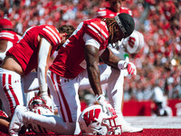 Wisconsin Badgers cornerback Jace Arnold #22 takes a knee before the game at Camp Randall Stadium in Madison, Wisconsin, on September 7, 202...