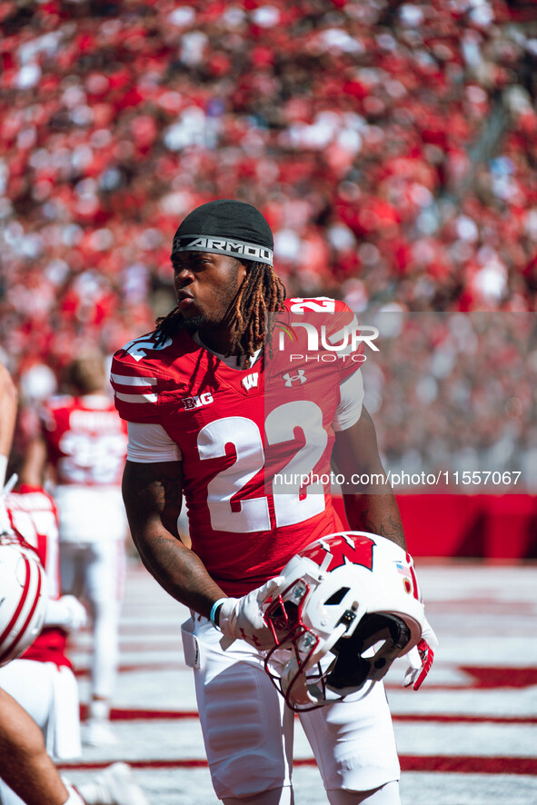 Wisconsin Badgers cornerback Jace Arnold #22 is at Camp Randall Stadium in Madison, Wisconsin, on September 7, 2024. 