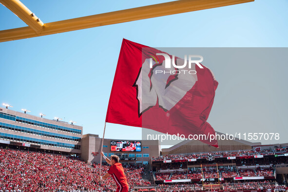 The Wisconsin Badgers play against the South Dakota Coyotes at Camp Randall Stadium in Madison, Wisconsin, on September 7, 2024. 