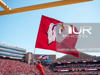 The Wisconsin Badgers play against the South Dakota Coyotes at Camp Randall Stadium in Madison, Wisconsin, on September 7, 2024. (