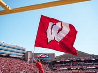 The Wisconsin Badgers play against the South Dakota Coyotes at Camp Randall Stadium in Madison, Wisconsin, on September 7, 2024. (