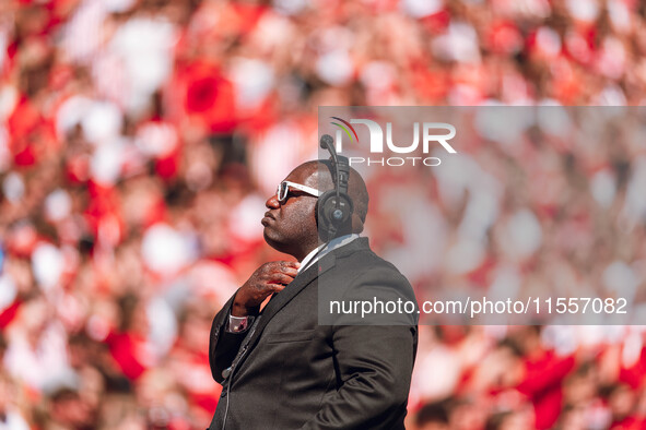 The University of Wisconsin band director Corey Pompey is at Camp Randall Stadium in Madison, Wisconsin, on September 7, 2024. 