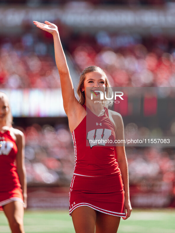 The Wisconsin Badgers play against the South Dakota Coyotes at Camp Randall Stadium in Madison, Wisconsin, on September 7, 2024. 