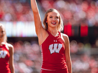 The Wisconsin Badgers play against the South Dakota Coyotes at Camp Randall Stadium in Madison, Wisconsin, on September 7, 2024. (