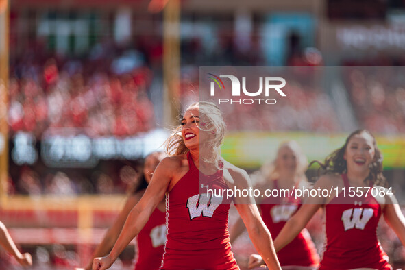 The Wisconsin Badgers play against the South Dakota Coyotes at Camp Randall Stadium in Madison, Wisconsin, on September 7, 2024. 