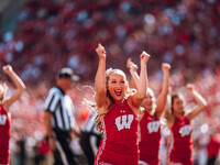 The Wisconsin Badgers play against the South Dakota Coyotes at Camp Randall Stadium in Madison, Wisconsin, on September 7, 2024. (