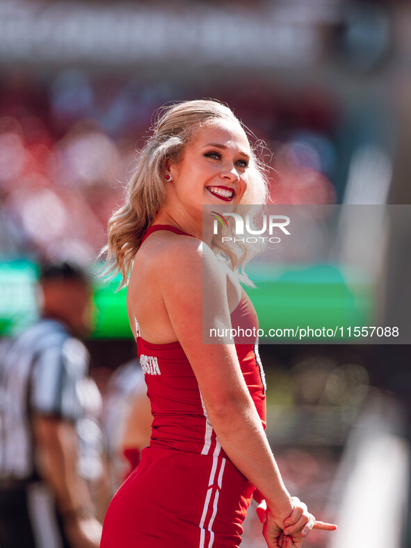 The Wisconsin Badgers play against the South Dakota Coyotes at Camp Randall Stadium in Madison, Wisconsin, on September 7, 2024. 