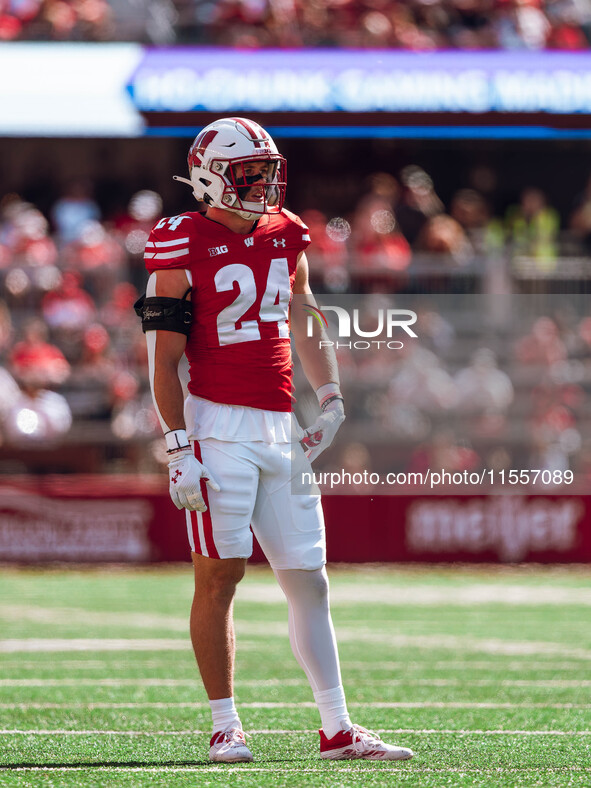 Wisconsin Badgers safety Hunter Wohler #24 is at Camp Randall Stadium in Madison, Wisconsin, on September 7, 2024. 