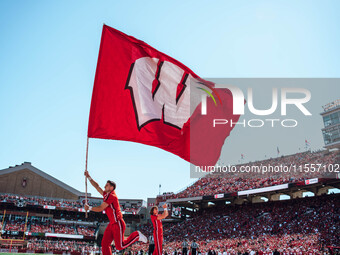 The Wisconsin Badgers play against the South Dakota Coyotes at Camp Randall Stadium in Madison, Wisconsin, on September 7, 2024. (