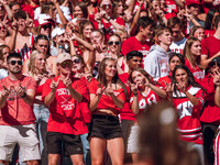 The Wisconsin Badgers play against the South Dakota Coyotes at Camp Randall Stadium in Madison, Wisconsin, on September 7, 2024. (