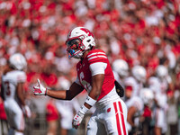 Wisconsin Badgers wide receiver Will Pauling #6 gives a thumbs up at Camp Randall Stadium in Madison, Wisconsin, on September 7, 2024. (