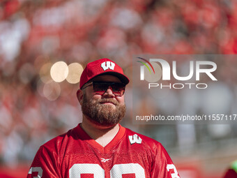 The Wisconsin Badgers play against the South Dakota Coyotes at Camp Randall Stadium in Madison, Wisconsin, on September 7, 2024. (