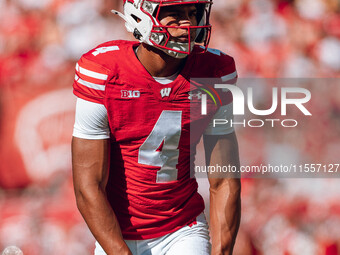 Wisconsin Badgers wide receiver C.J. Williams #4 lines up against the South Dakota Coyotes at Camp Randall Stadium in Madison, Wisconsin, on...