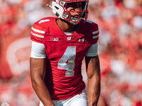 Wisconsin Badgers wide receiver C.J. Williams #4 lines up against the South Dakota Coyotes at Camp Randall Stadium in Madison, Wisconsin, on...