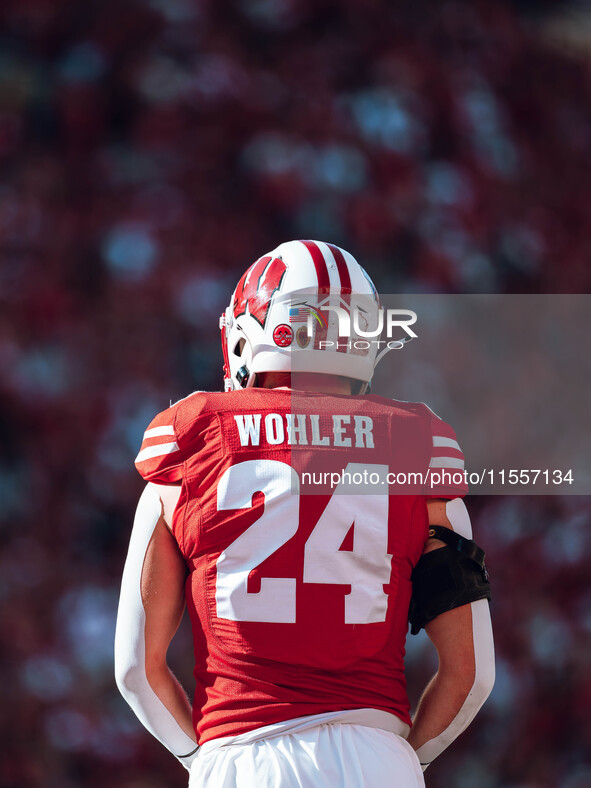 Wisconsin Badgers safety Hunter Wohler #24 is at Camp Randall Stadium in Madison, Wisconsin, on September 7, 2024. 