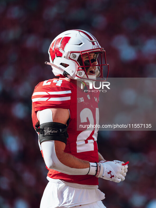 Wisconsin Badgers safety Hunter Wohler #24 is at Camp Randall Stadium in Madison, Wisconsin, on September 7, 2024. 