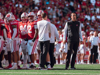 Wisconsin Badgers Head Coach Luke Fickell reviews a play on the board at Camp Randall Stadium in Madison, Wisconsin, on September 7, 2024. (